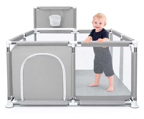 Corral de juegos cuadrado para bebé con canasta – 125 × 125 cm